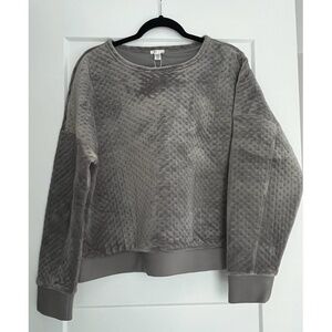 NWT Spense Womens Quilted Velour Pullover Crew Neck‎ Cozy Taupe Top, XL